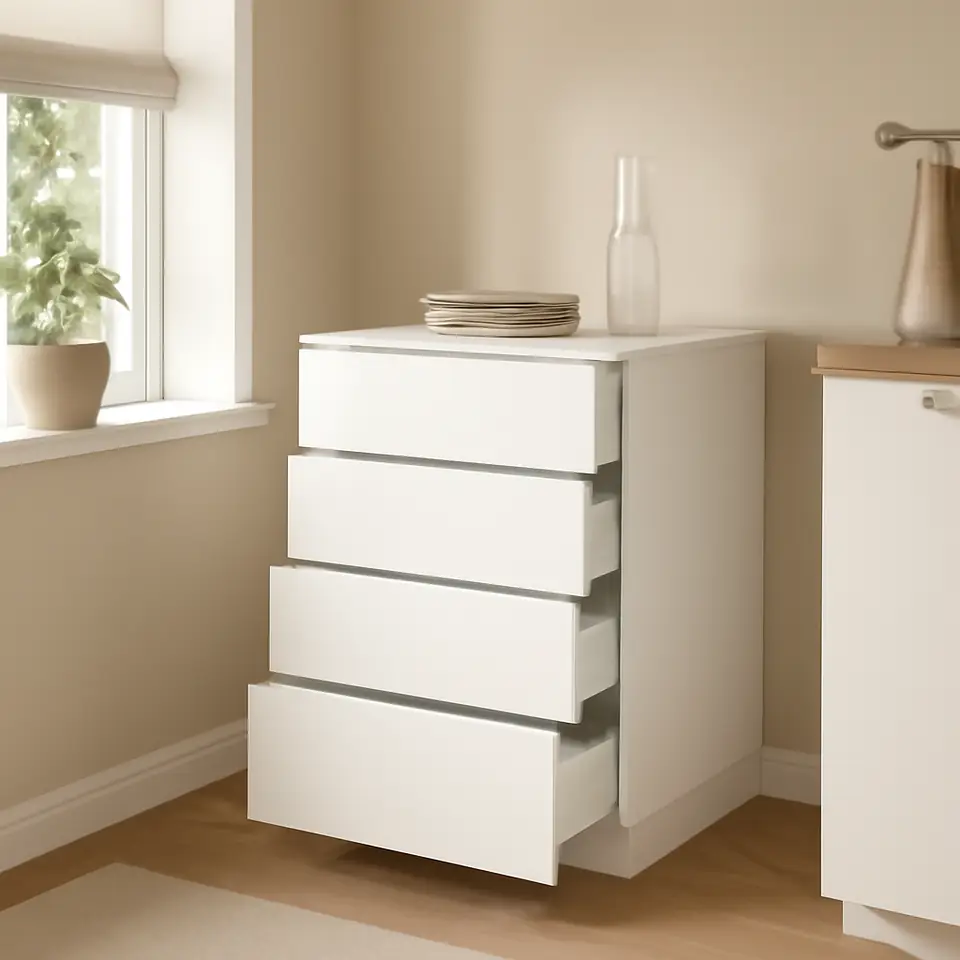 Møbelmontering METOD / MAXIMERA Underskab 4 front/2 lave/3 mel skuf, hvid/Vallstena hvid, 60×60 cm | Billig & Hurtig i København