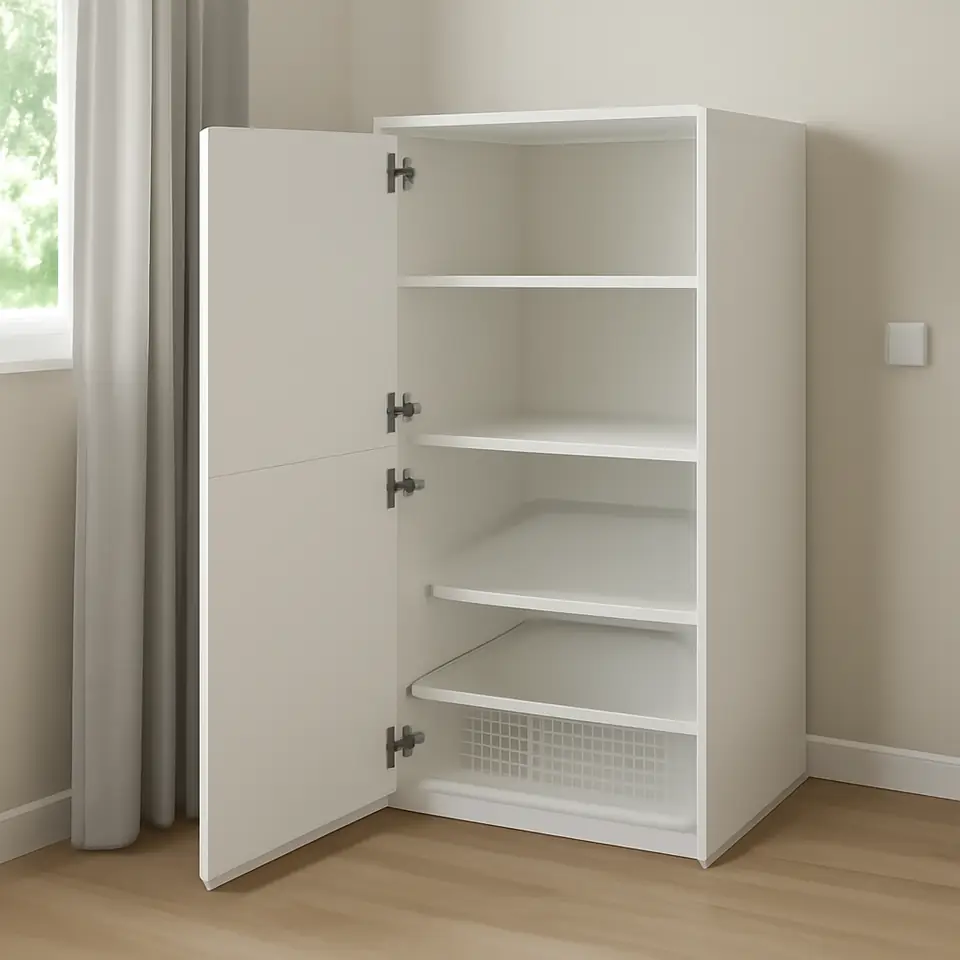 Møbelmontering PLATSA Opbevaring med låger, hvid/Fonnes hvid, 60x57x123 cm | Professionel Møbelmontør