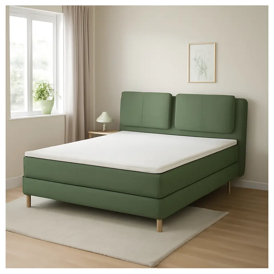Møbelmontering LILLFJÄLLET Kontinentalseng, Vågstranda fast/medium/Nordberget Tibbleby grøn, 180×200 cm | Professionel Møbelmontør