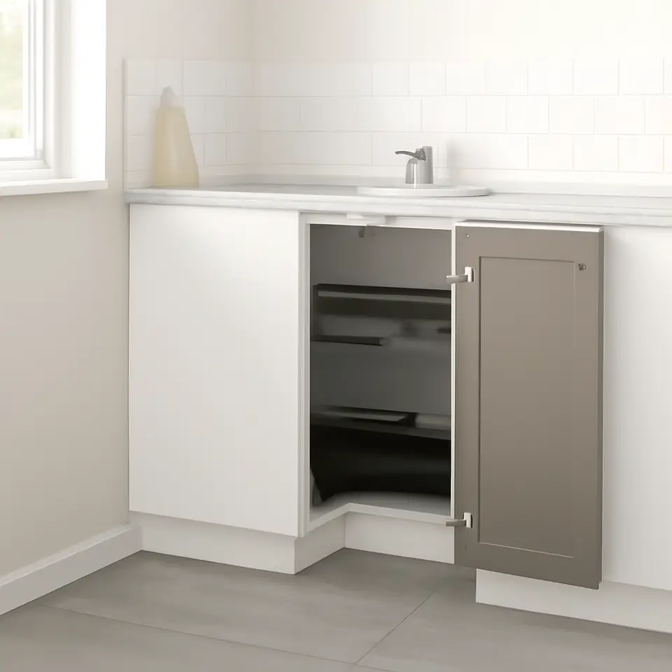 Møbelmontering METOD Hjørneunderskab med karrusel, hvid/Upplöv mat, mørk beige, 88×88 cm | Fast Pris i Storkøbenhavn