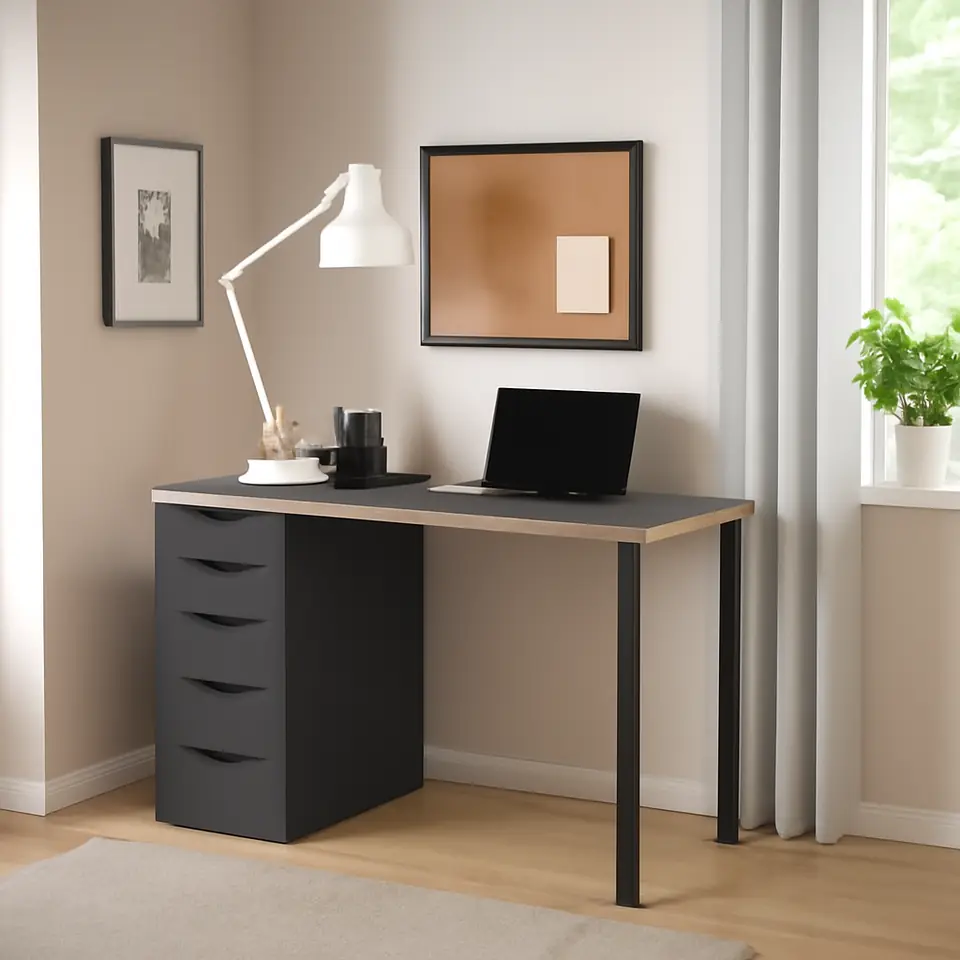 Møbelmontering LAGKAPTEN / ALEX Skrivebord, grå/træmønster sort, 120×60 cm | Samling af Møbler i Rødovre & Kbh