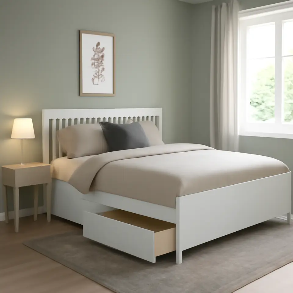 Møbelmontering IDANÄS Sengestel med opbevaring, hvid/Lönset, 180×200 cm | Samling af Møbler i Rødovre & Kbh