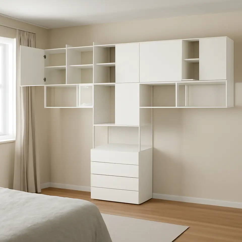 Møbelmontering PLATSA Garderobeskab med 9 døre+4 skuffer, hvid/Fonnes hvid, 340x42x241 cm | Samling af Møbler i Rødovre & Kbh