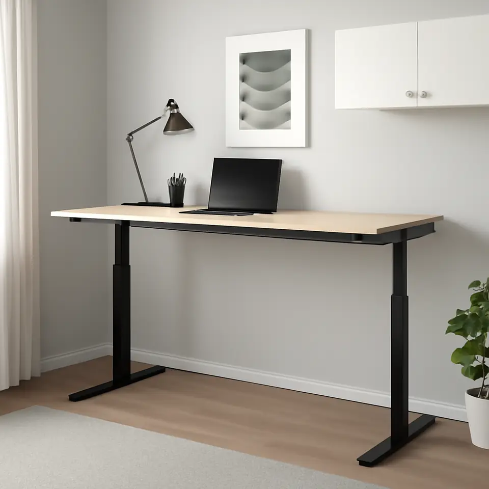 Møbelmontering MITTZON Skrivebord hæve/sænke, elektrisk birketræsfiner/sort, 160×60 cm | Professionel Møbelmontør