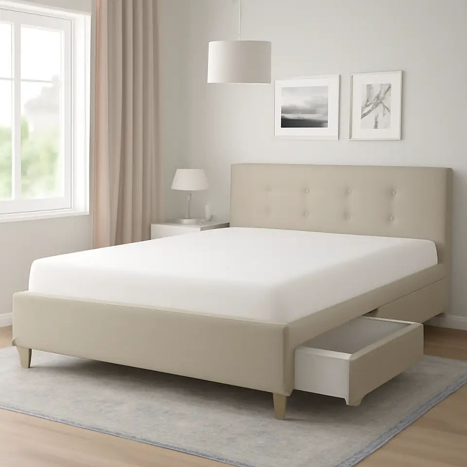 Møbelmontering IDANÄS Polstret sengestel m opbev, Naggen beige, 160×200 cm | Samling af Møbler i Rødovre & Kbh