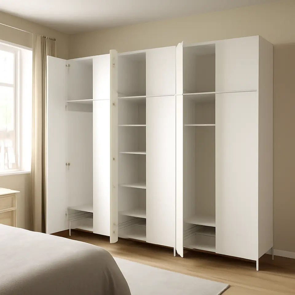 Møbelmontering PLATSA Garderobeskab med 12 døre, hvid/Fonnes hvid, 240x57x251 cm | Billig & Hurtig i København