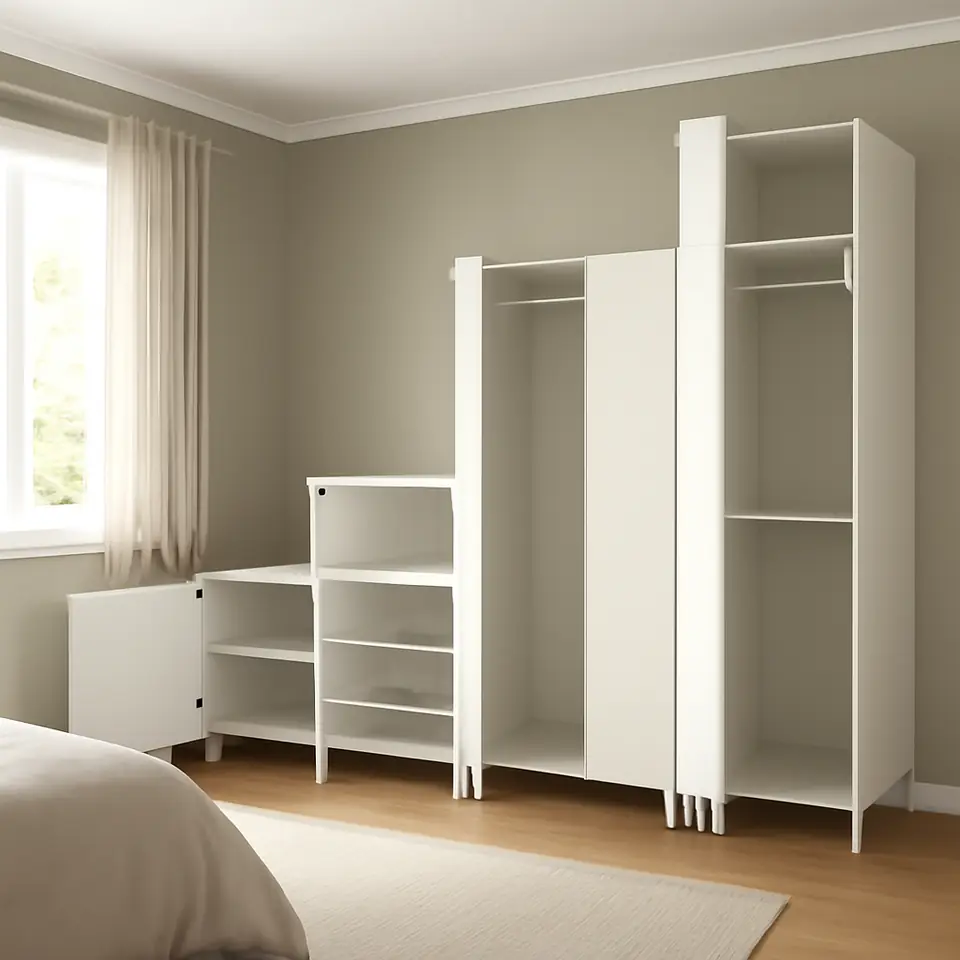Møbelmontering PLATSA Garderobe med 6 døre, hvid/Fonnes hvid, 240x57x231 cm | Billig & Hurtig i København