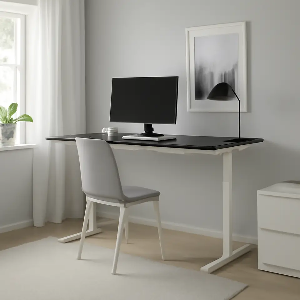 Møbelmontering MITTZON Skrivebord hæve/sænke, elektrisk asketræsfiner med sort bejdse/hvid, 160×80 cm | Fast Pris i Storkøbenhavn