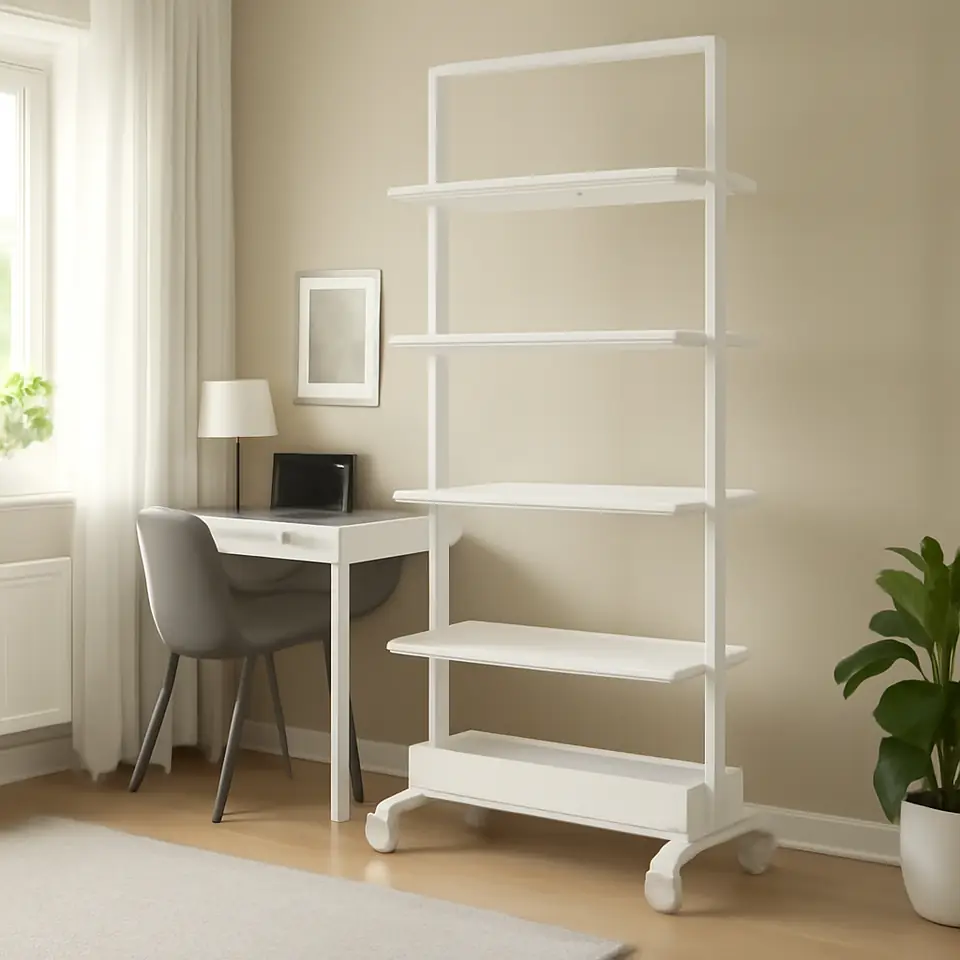 Møbelmontering MITTZON Stel m hjul/udstilhylde/kabelkasse, hvid, 85×205 cm | Billig & Hurtig i København