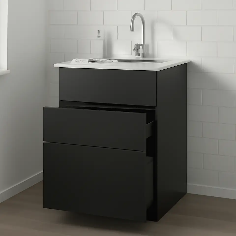 Møbelmontering METOD / KNIVSHULT Underskab t vask+3 fronter/2 skuffe, gråsort/Nickebo mat antracit, 60×60 cm | Fast Pris i Storkøbenhavn