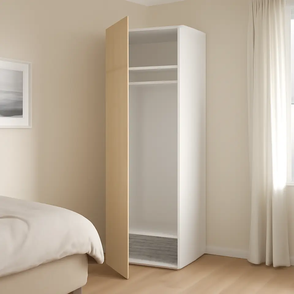 Møbelmontering PLATSA Garderobeskab med 2 døre, hvid/Kalbåden levende fyrretræsmønster, 60x57x221 cm | Få et tilbud i dag