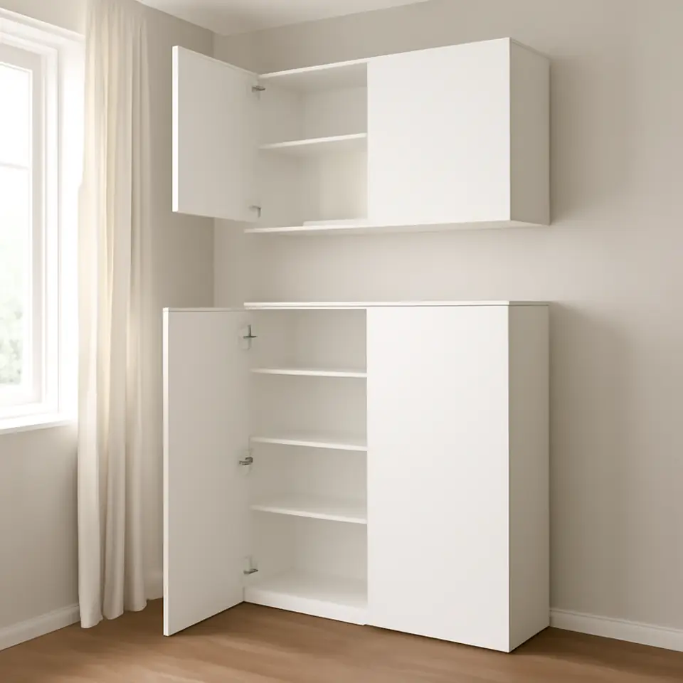 Møbelmontering PLATSA Opbevaring med låger, hvid Fonnes/hvid, 122x42x220 cm | Professionel Møbelmontør