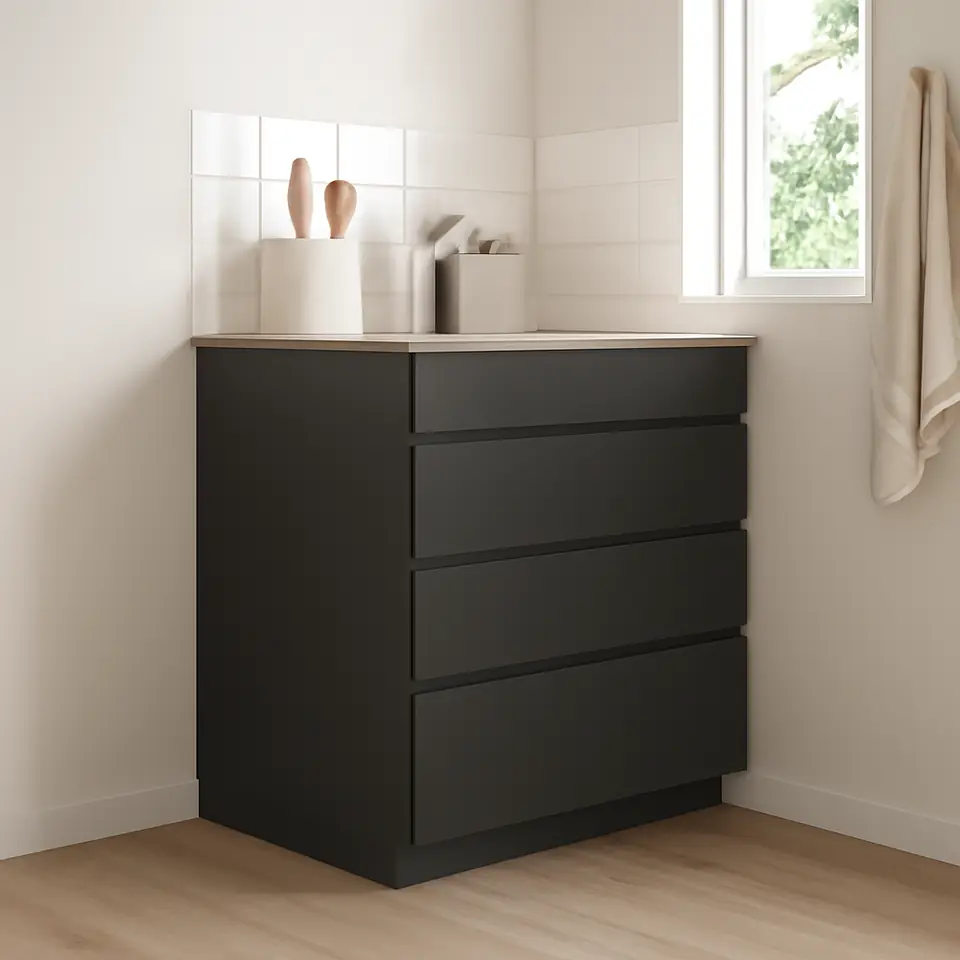 Møbelmontering METOD / KNIVSHULT Underskab 4 fronter/4 skuffer, gråsort/Nickebo mat antracit, 80×60 cm | Samling af Møbler i Rødovre & Kbh