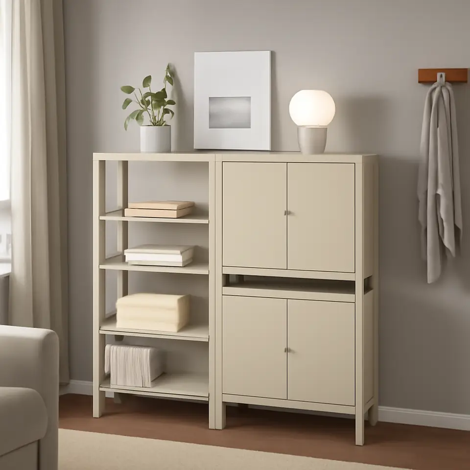 Møbelmontering KOLBJÖRN Reol med 2 skabe, beige, 161x37x161 cm | Få et tilbud i dag