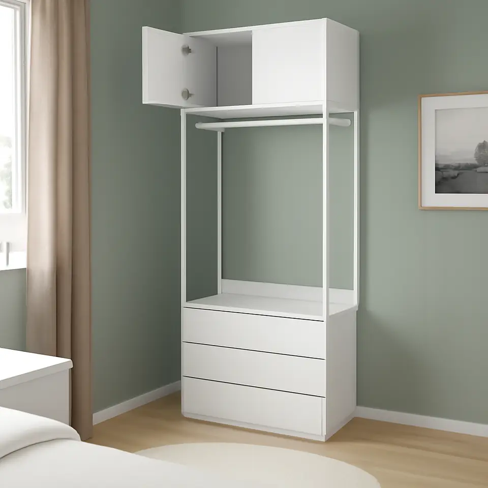 Møbelmontering PLATSA Garderobe m 2 døre + 3 skuffer, hvid/Fonnes hvid, 80x42x221 cm | Samling af Møbler i Rødovre & Kbh