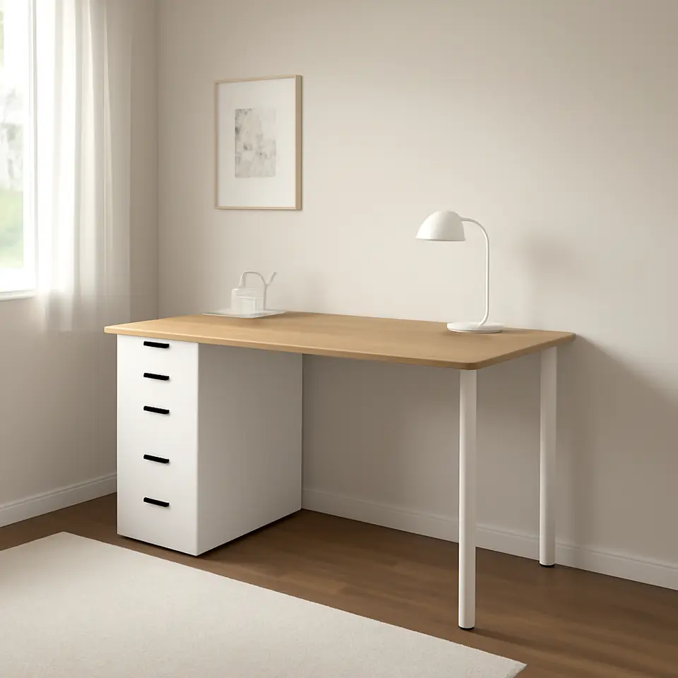 Møbelmontering ANFALLARE / ALEX Skrivebord, bambus/hvid, 140×65 cm | Billig & Hurtig i København