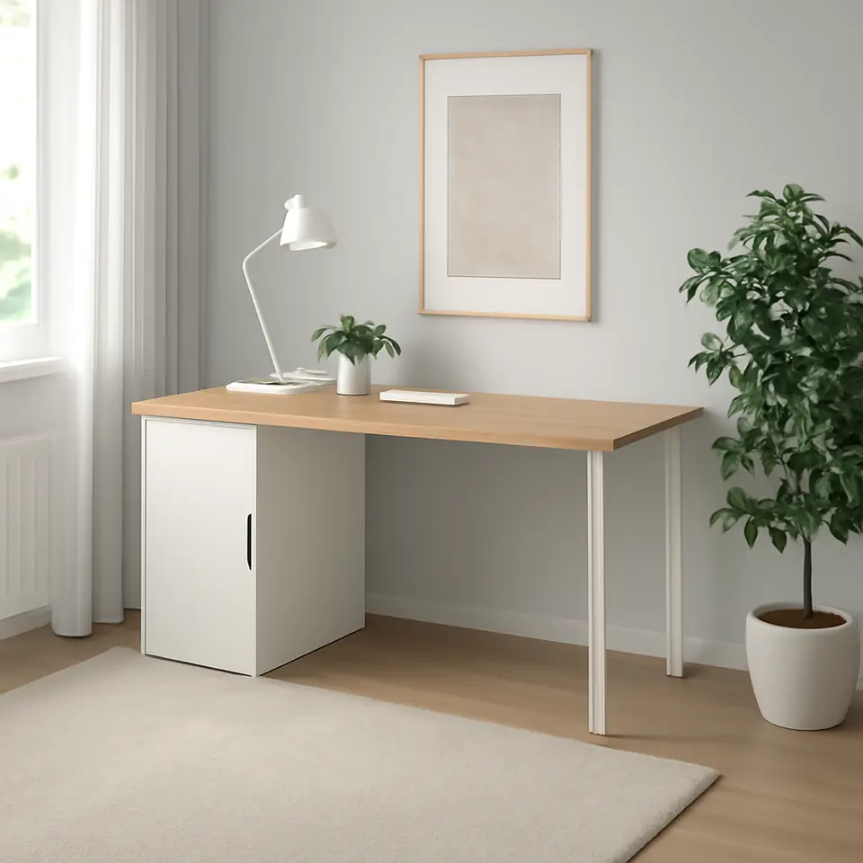 Møbelmontering ANFALLARE / ALEX Skrivebord, bambus/hvid, 140×65 cm | Fast Pris i Storkøbenhavn