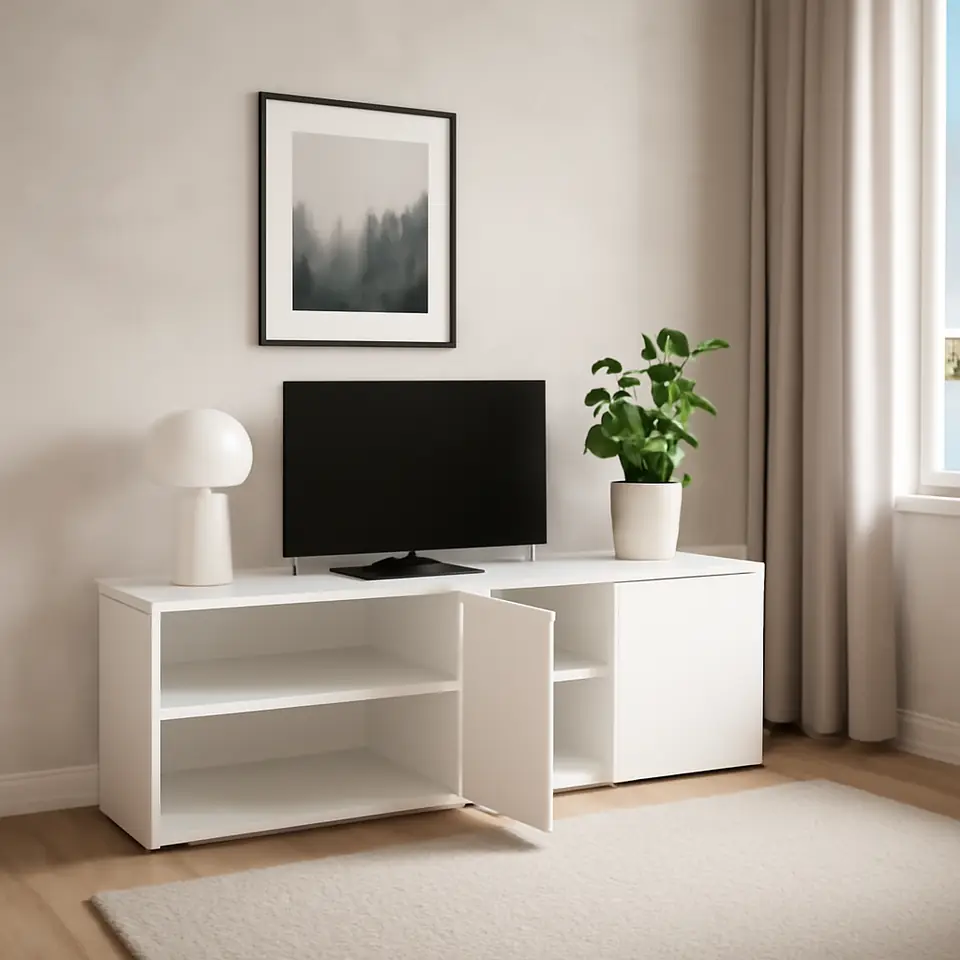 Møbelmontering PLATSA Åben opbevaringsløsning m 2 låger, hvid Fonnes/hvid, 160x42x63 cm | Billig & Hurtig i København