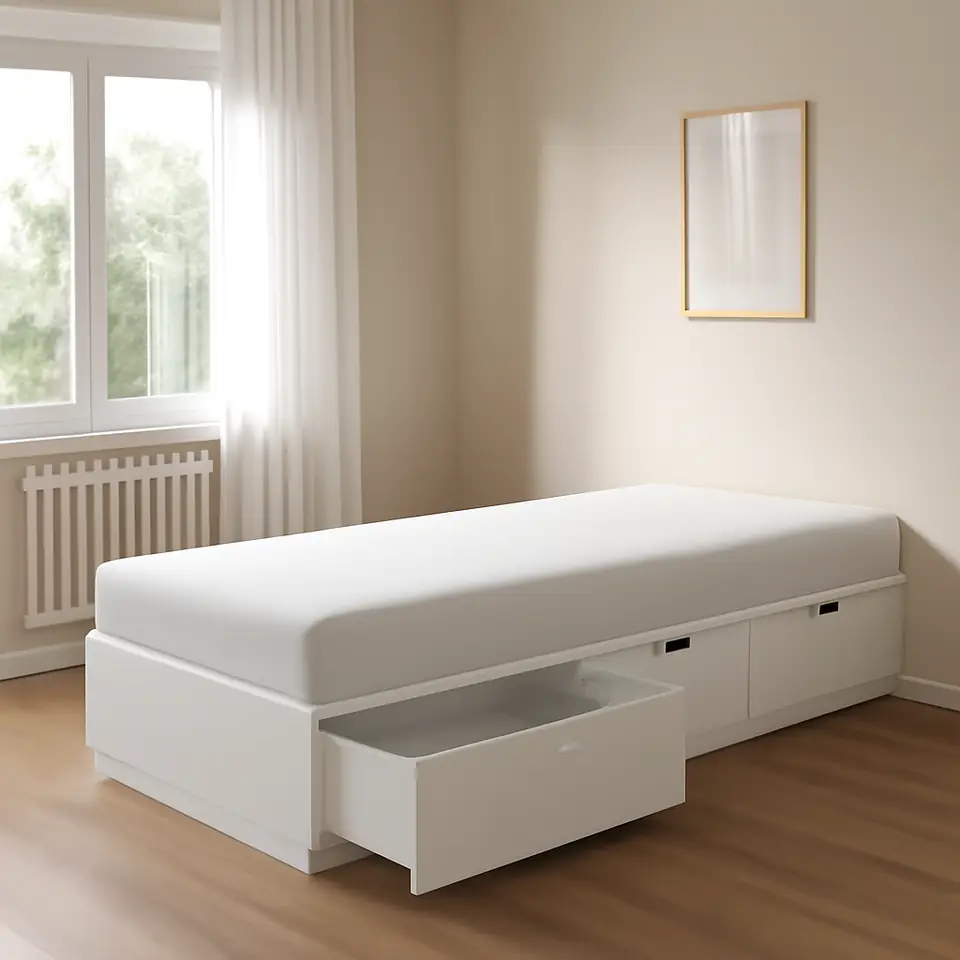 Møbelmontering NORDLI Sengestel med opbevaring, hvid, 90×200 cm | Billig & Hurtig i København