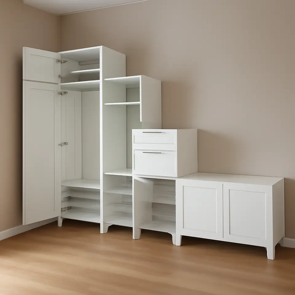 Møbelmontering PLATSA Garderobeskab 6 døre+3 skuffer, hvid/Sannidal hvid, 300x57x231 cm | Få et tilbud i dag