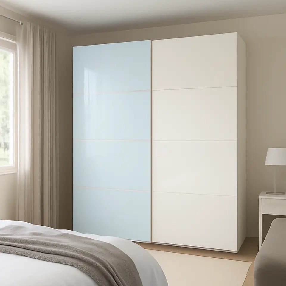 Møbelmontering AULI / FÄRVIK Skydedørspar, spejl/hvidt glas, 200×236 cm | Få et tilbud i dag