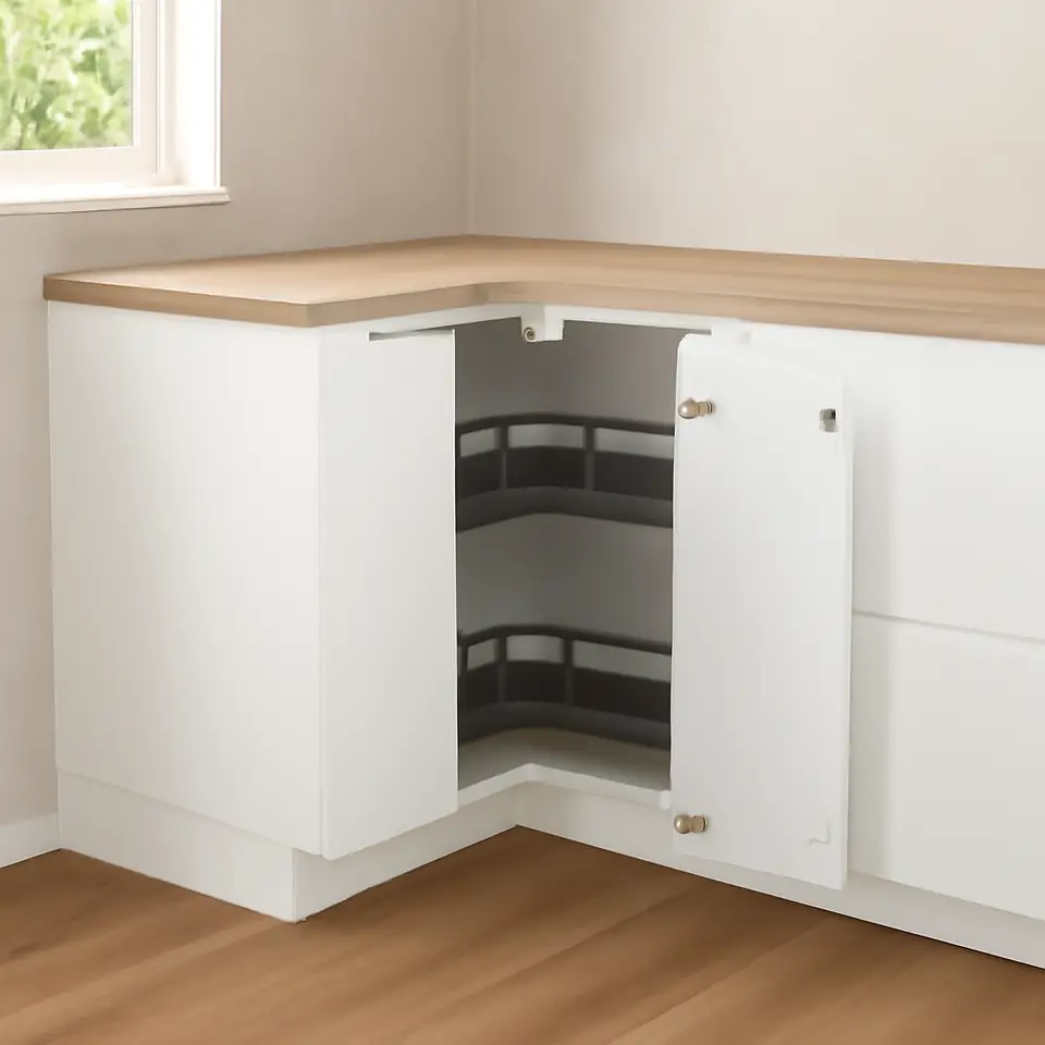 Møbelmontering METOD Hjørneunderskab med karrusel, hvid/Voxtorp højglans/hvid, 88×88 cm | Billig & Hurtig i København