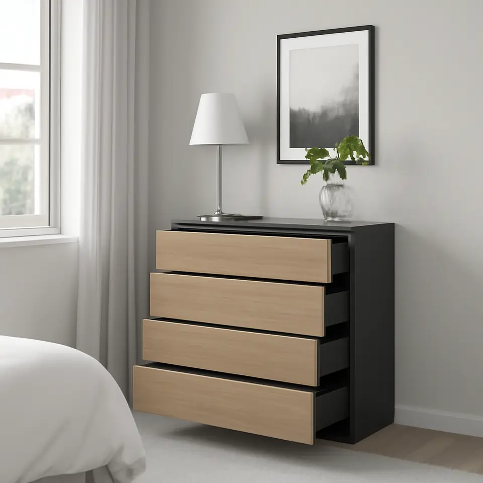 Møbelmontering METOD / KNIVSHULT Underskab 4 fronter/4 skuffer, gråsort/Voxtorp egetræsmønstret, 80×37 cm | Samling af Møbler i Rødovre & Kbh