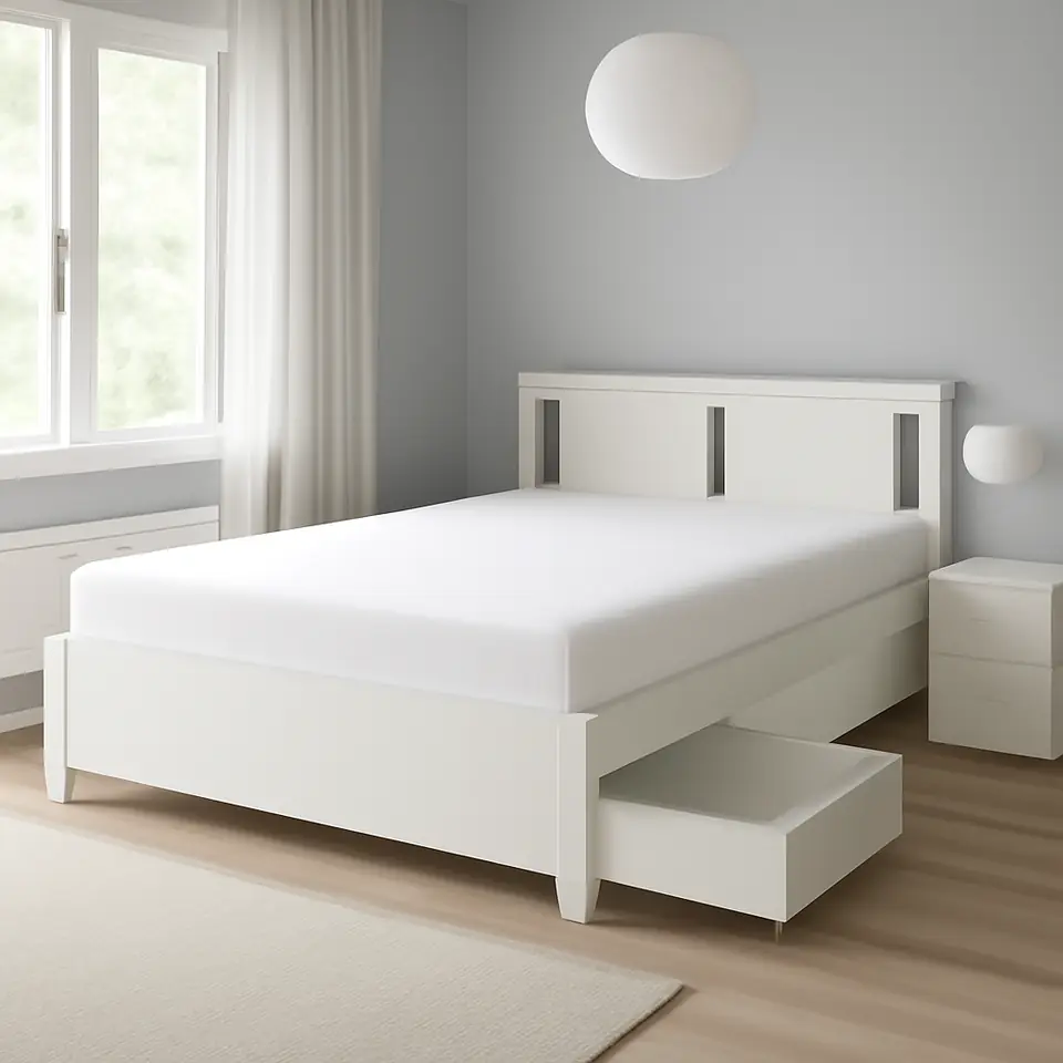 Møbelmontering SONGESAND Sengestel med 4 sengeskuffer, hvid/Lönset, 160×200 cm | Professionel Møbelmontør