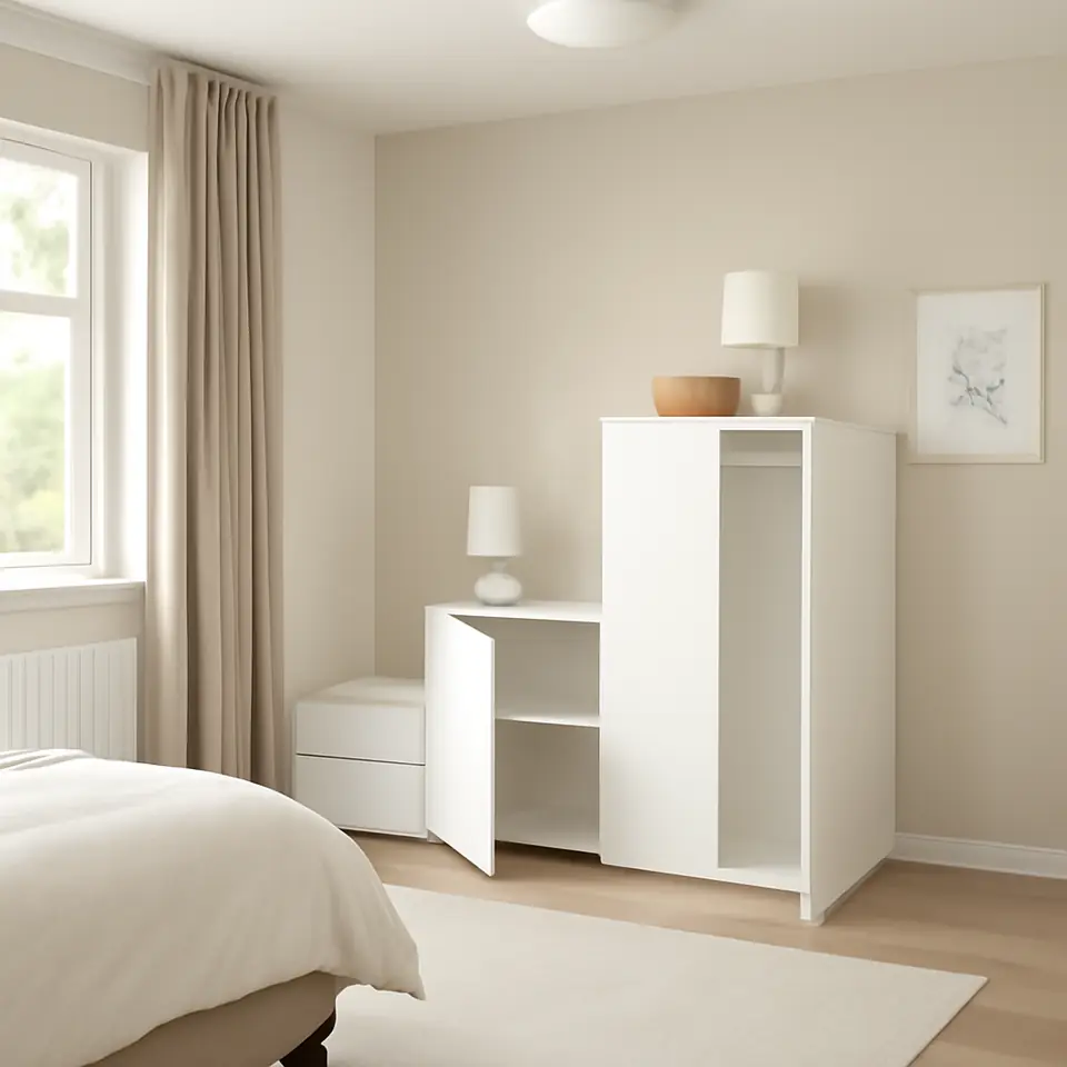 Møbelmontering PLATSA Garderobeskab m 2 døre og 2 skuffer, hvid/Fonnes hvid, 180x57x123 cm | Fast Pris i Storkøbenhavn
