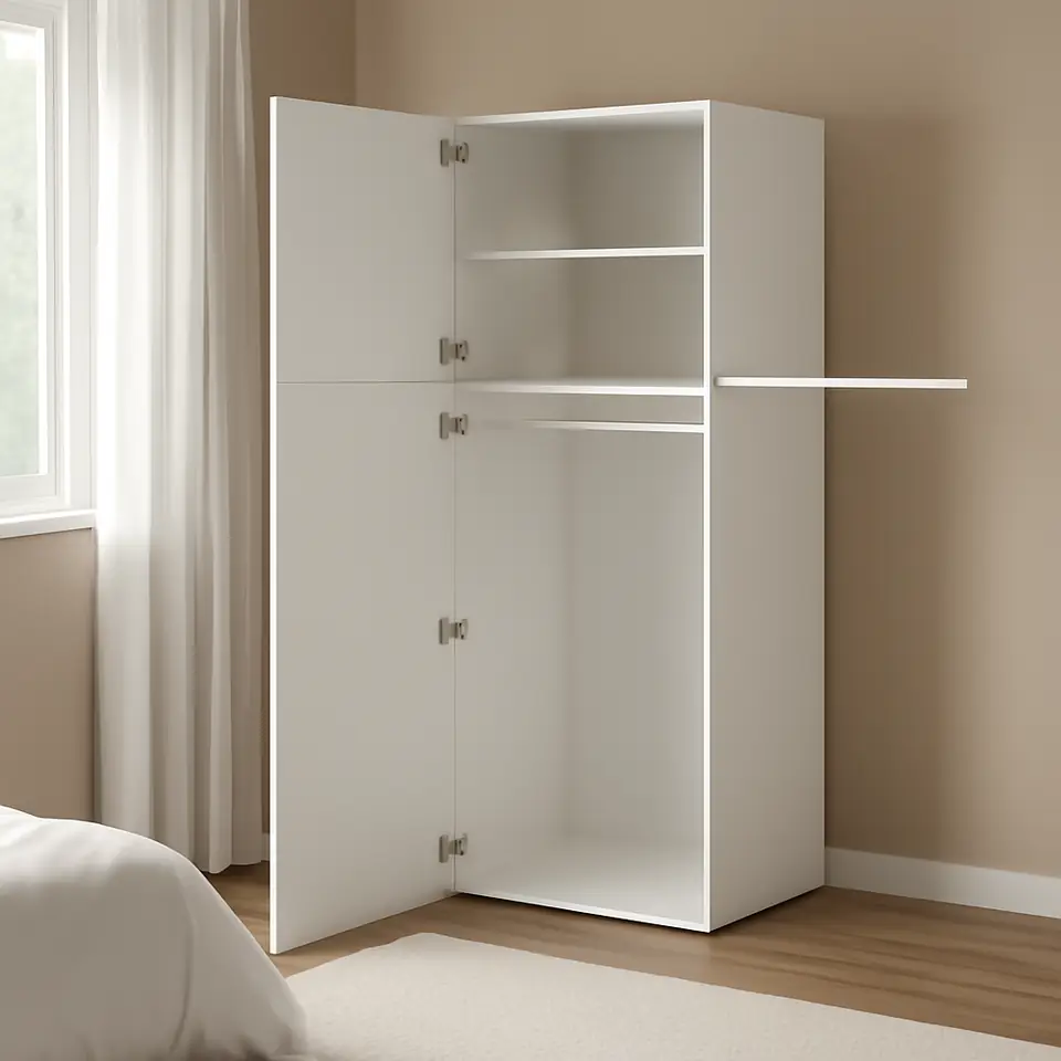 Møbelmontering PLATSA Garderobeskab med 2 døre, hvid/Fonnes hvid, 90-107x57x181 cm | Få et tilbud i dag