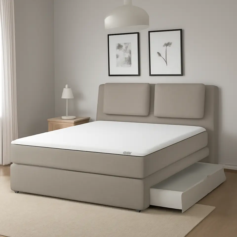 Møbelmontering LILLFJÄLLET Kontinentalseng med opbevaring, Valevåg fast/Nisseholm Tibbleby beige, 160×200 cm | Samling af Møbler i Rødovre & Kbh