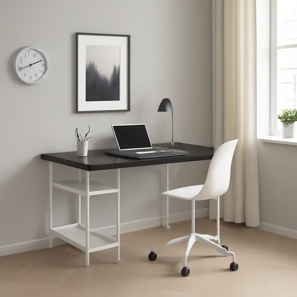 Møbelmontering LAGKAPTEN / SPÄND Skrivebord, sortbrun/hvid, 140×60 cm | Professionel Møbelmontør
