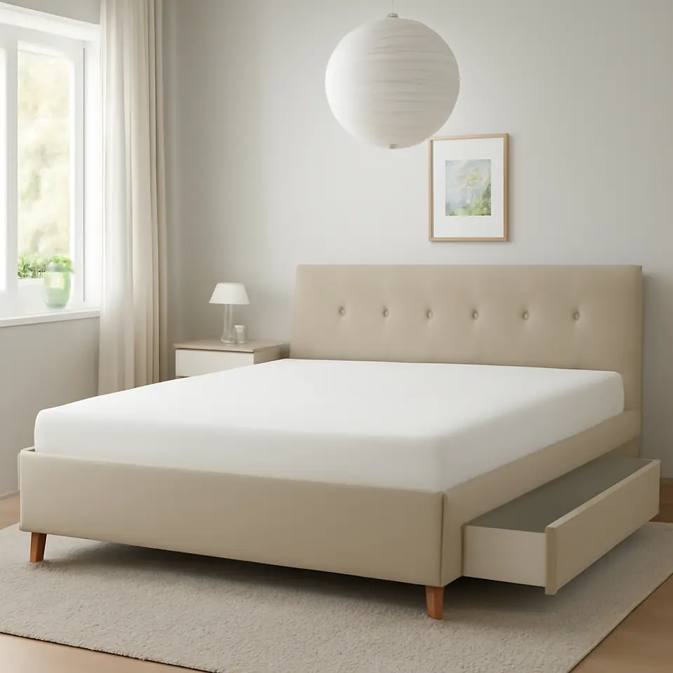 Møbelmontering IDANÄS Polstret sengestel m opbev, Naggen beige, 180×200 cm | Billig & Hurtig i København