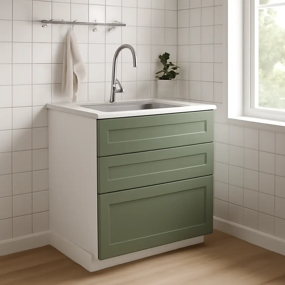 Møbelmontering METOD / MAXIMERA Underskab t vask+3 fronter/2 skuffe, hvid/Axstad grågrøn, 80×60 cm | Billig & Hurtig i København