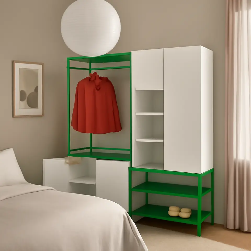 Møbelmontering PLATSA Garderobe m 4 døre, hvid Fonnes/grøn, 160x42x191 cm | Billig & Hurtig i København