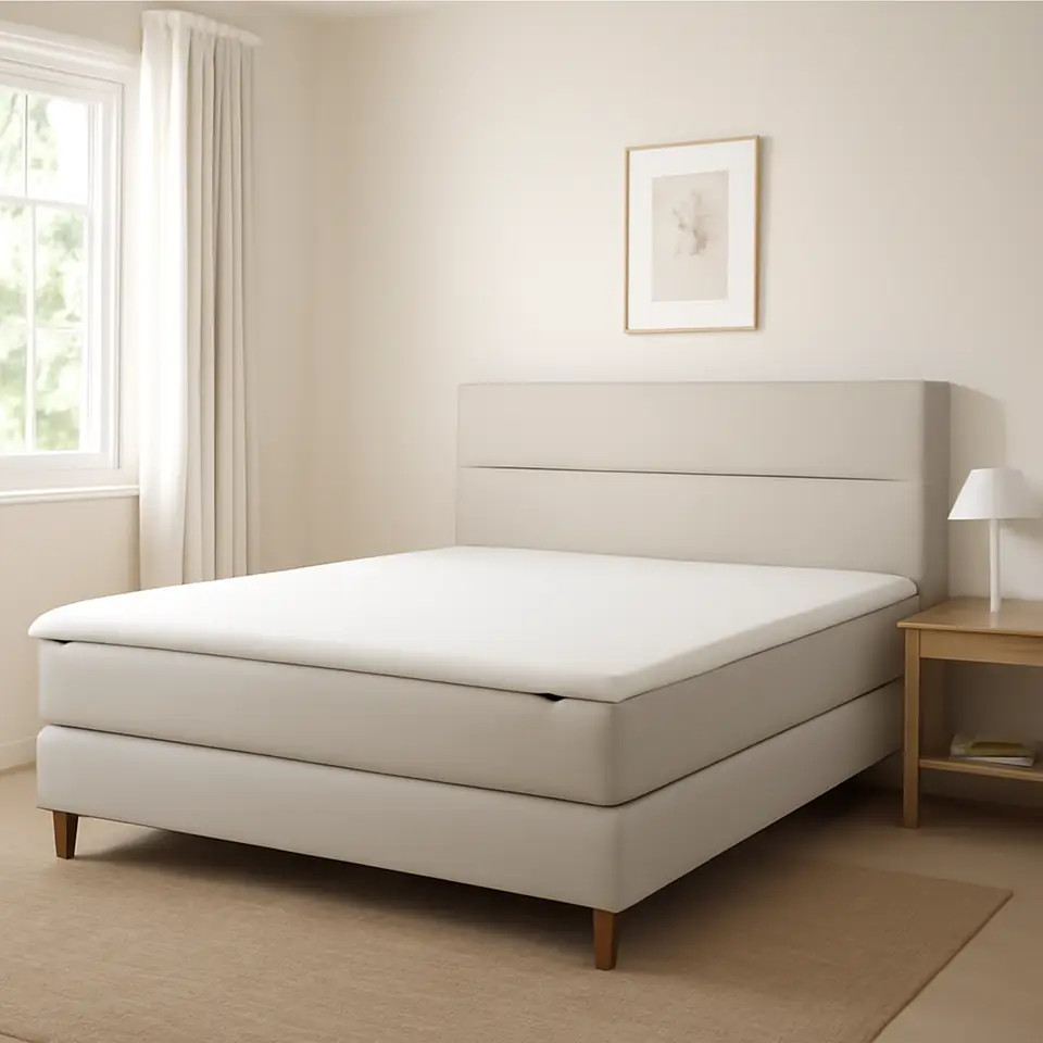 Møbelmontering HEMFJÄLLET Kontinentalseng, Valevåg fast/medium/Nordberget Odensvi lys beige, 180×200 cm | Professionel Møbelmontør