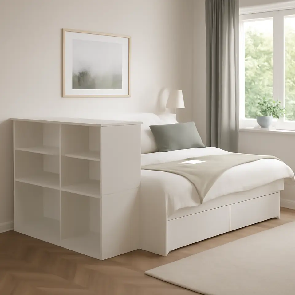 Møbelmontering PLATSA Sengestel med 2 skuffer, hvid/Fonnes, 142x244x103 cm | Billig & Hurtig i København