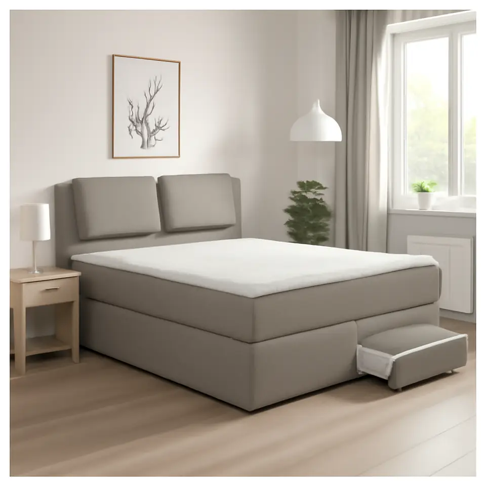 Møbelmontering LILLFJÄLLET Kontinentalseng med opbevaring, Valevåg fast/medium/Nisseholm Tibbleby beige, 160×200 cm | Samling af Møbler i Rødovre & Kbh