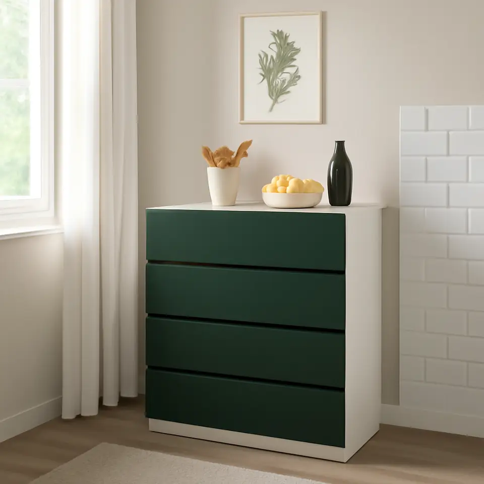 Møbelmontering METOD / MAXIMERA Underskab 4 fronter/4 skuffer, hvid/Havstorp mørkegrøn, 80×37 cm | Billig & Hurtig i København