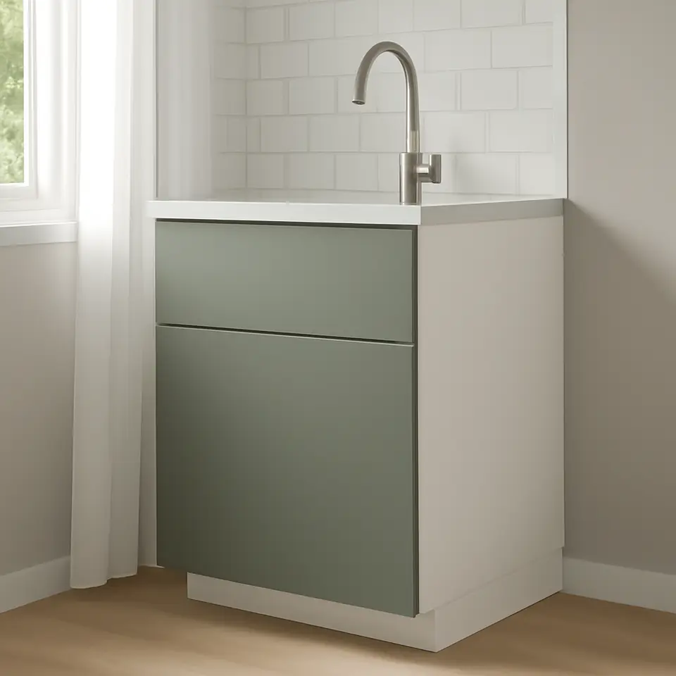 Møbelmontering METOD / MAXIMERA Underskab t TALLSJÖN vask, hvid/Nickebo mat grå-grøn, 60×60 cm | Samling af Møbler i Rødovre & Kbh