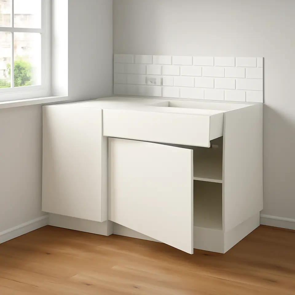 Møbelmontering METOD / MAXIMERA Hjørneunderskab m skuffe og hylde, hvid/Veddinge hvid, 128×68 cm | Få et tilbud i dag