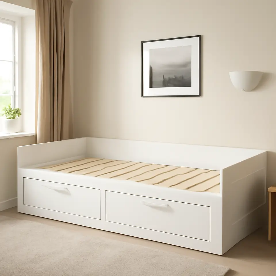 Møbelmontering BRIMNES Sengestel, sovesofa, med 2 skuffer, hvid, 80×200 cm | Samling af Møbler i Rødovre & Kbh