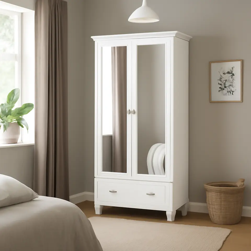 Møbelmontering TYSSEDAL Garderobeskab, hvid/spejl, 88x58x208 cm | Billig & Hurtig i København