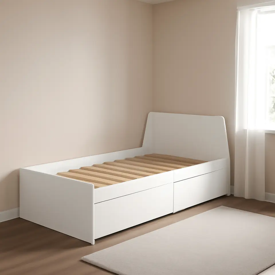 Møbelmontering FLEKKE Sengestel, sovesofa, med 2 skuffer, hvid, 80×200 cm | Få et tilbud i dag