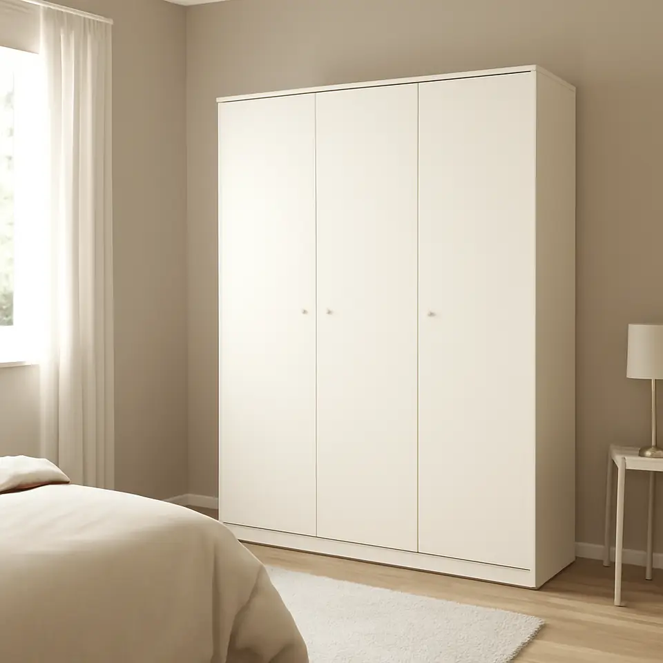 Møbelmontering KLEPPSTAD Garderobeskab med 3 døre, hvid, 117×176 cm | Professionel Møbelmontør