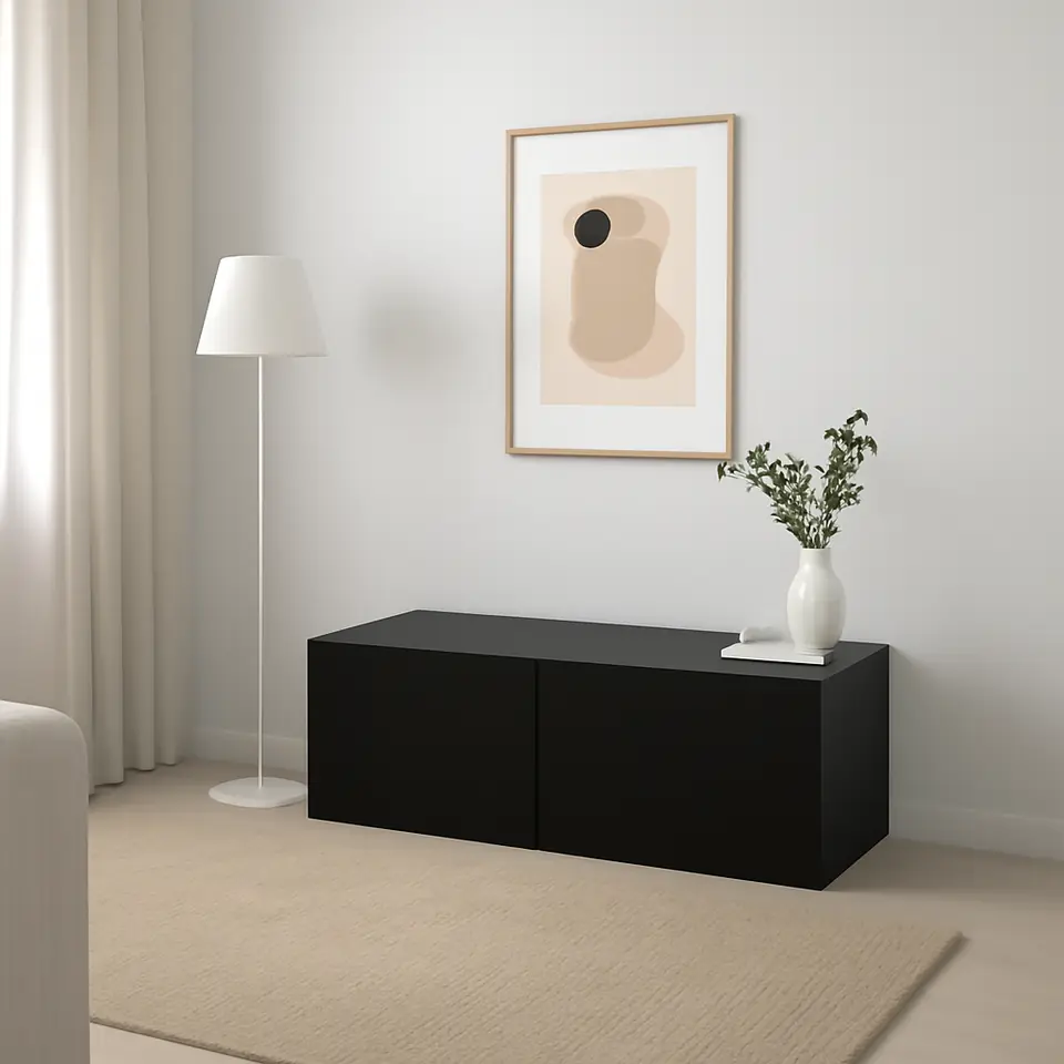 Møbelmontering BESTÅ Reol med døre, sortbrun/Lappviken sortbrun, 120x42x38 cm | Billig & Hurtig i København