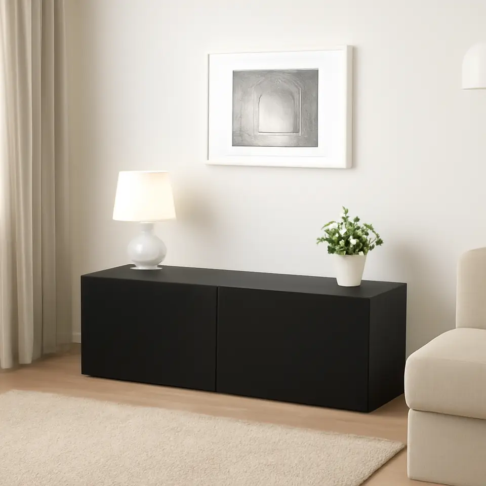 Møbelmontering BESTÅ Reol med døre, sortbrun/Lappviken sortbrun, 120x42x38 cm | Billig & Hurtig i København