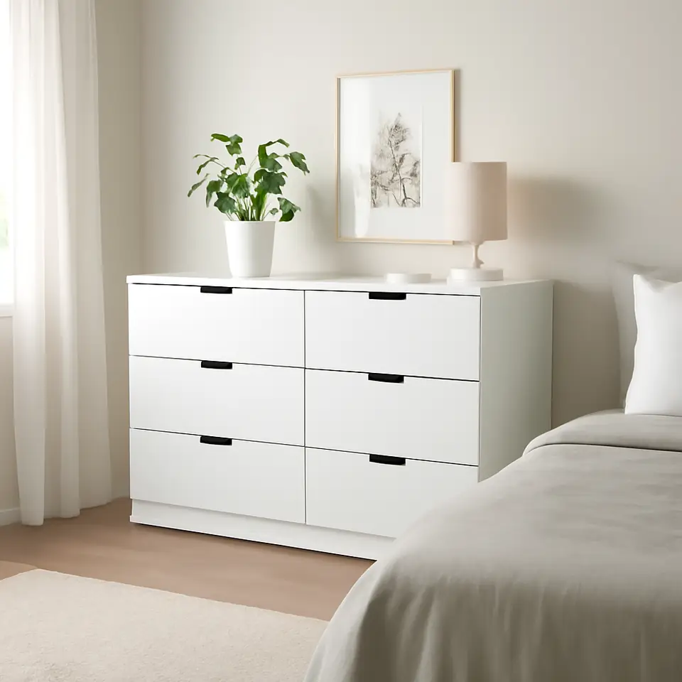 Møbelmontering NORDLI Kommode 6 skuffer, hvid, 120×76 cm | Fast Pris i Storkøbenhavn