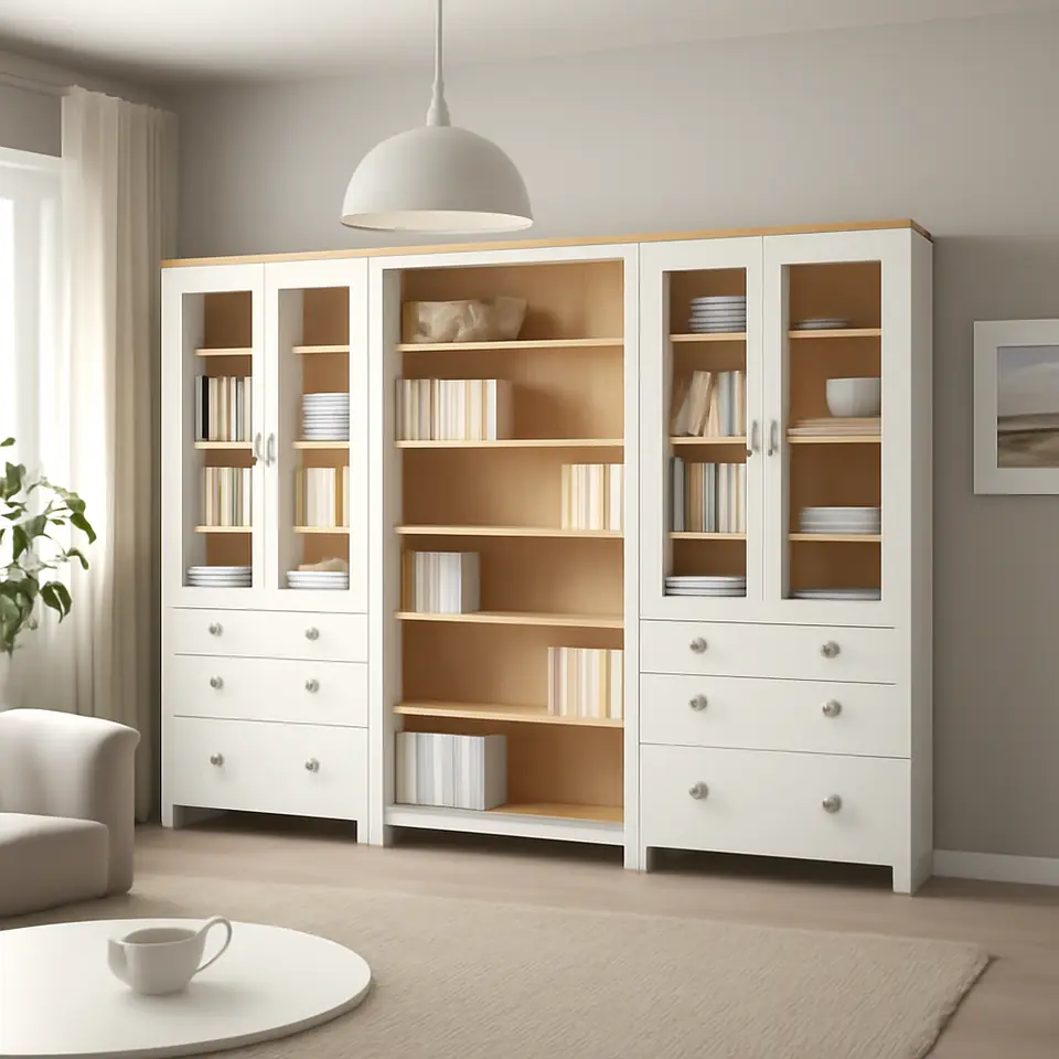 Møbelmontering HEMNES Opbevaringskom låger/skuffer, hvid bejdse/lysebrun, 270×197 cm | Billig & Hurtig i København