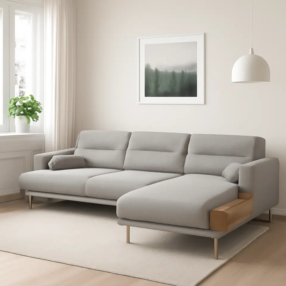Møbelmontering LÅNGARYD 3-pers. sofa med chaiselong, højre, Lejde/lysegrå metal | Billig & Hurtig i København